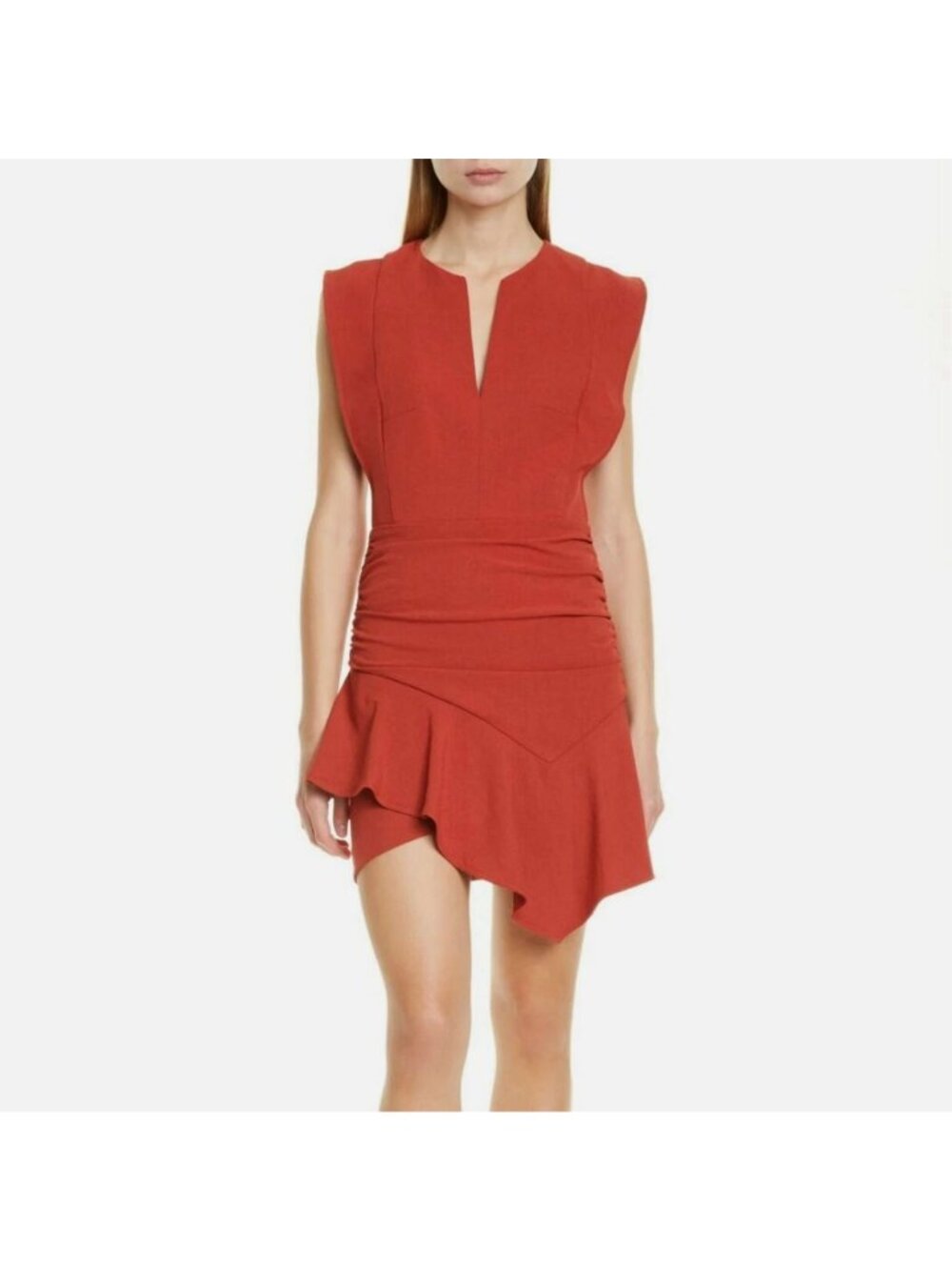 BA&SH Jess Terracotta Asymmetrical V-neck Mini Dress S